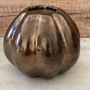 NWT Crate & Barrel Barbara Eigen Bronze Pumpkin Vase Ceramic Fall Autumn Small
